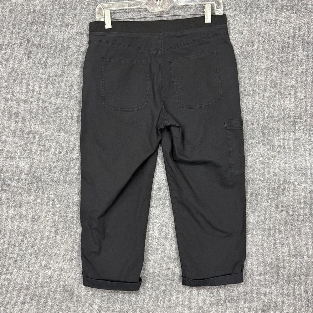 Chicos Capri Pants 00 Womens 2 Black Stretch Cargo Utility Cuffed Cropped